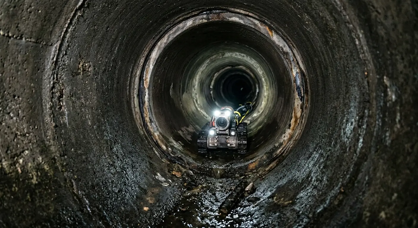 Robotic sewer camera inspecting pipe interior for Sewer Line Cleaning in Glennville